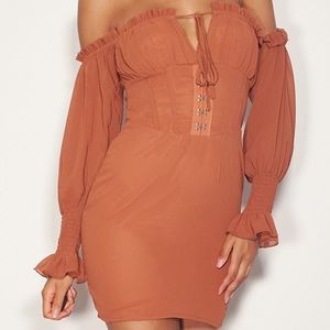 Terracotta Chiffon Hook & Eye Front Bodycon Dress